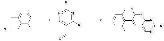 Benzeneacetonitrile, 2,6-dimethyl- can be used to produce 2,7-diamino-6-(2,6-dimethylphenyl)pyrido[2,3-d]pyrimidine by heating